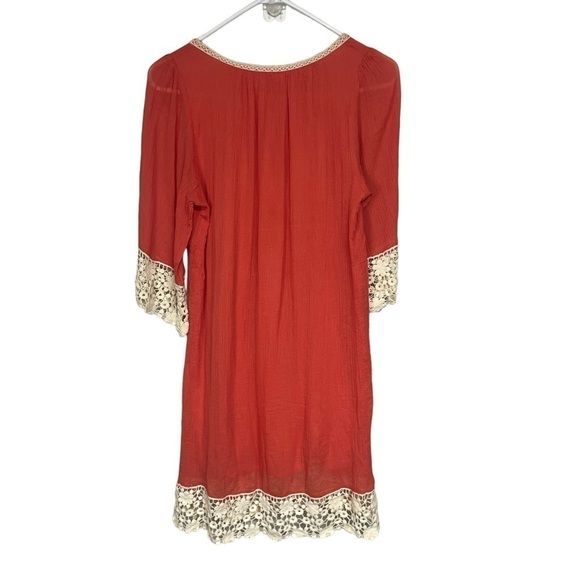 Umgee Orange Crinkle Shift Dress Cream Crochet Trim Medium - Picture 3 of 8